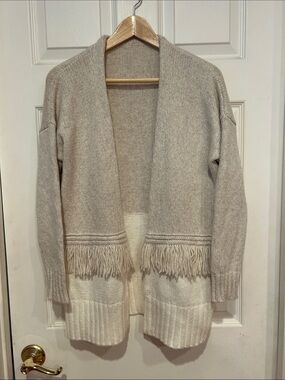 Madewell Two-Tone Fringe Open Cardigan in Beige and Cream